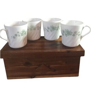 Vintage Corelle‎ Hearthstone Swirl Mugs Set of 4 Green Ivy